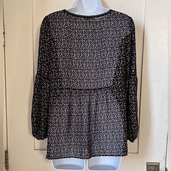 Max Studio Sheer Black Multicolor Long Sleeve empire Waist Blouse top sz M - Picture 5 of 9